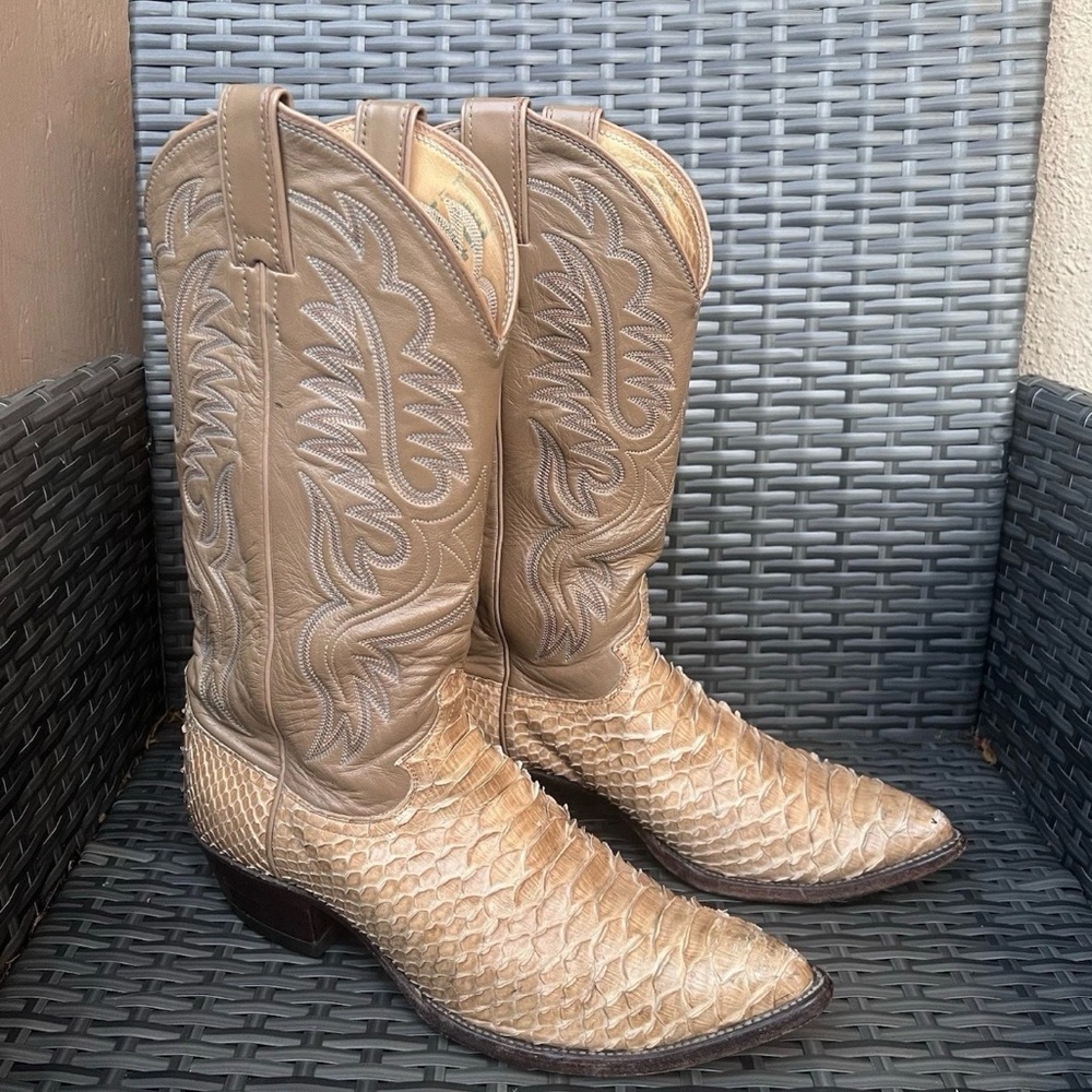 Vintage Justin Python Cowboy Boots Sz 9 USA Made Snakeskin Western Boho Rodeo - Picture 16 of 16